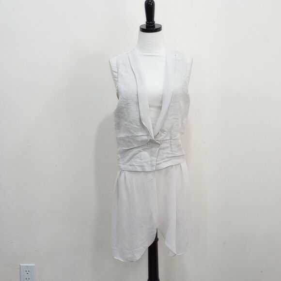 Preen  - Thornton Bregazzi By Culture Museum  Beige Linen & Chiffon Boho Vest - - Picture 3 of 7